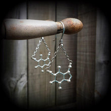 Load image into Gallery viewer, Caffeine ear hangers Molecule ear weights 3mm tunnel dangles 4mm plug dangles 5mm plug earrings 6mm tunnel earrings 8mm gauged earrings 0g