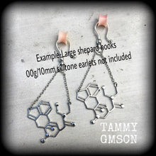 Load image into Gallery viewer, 2 gauge tunnel dangles 4 gauge ear hangers LSD molecule 6mm Plug dangles Hanging gauges Tunnel earrings Gauged earrings 2 gauge 0 gauge 8mm