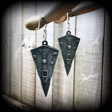 Load image into Gallery viewer, Star Wars ear weights, Imperial Star Destroyer, Ear weights, Tunnel dangles, Sci Fi ear hangers, Gauged earrings Plug dangles 0g 00g 6g 4g