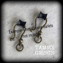 Load image into Gallery viewer, DIY hooks Antique Bronze Shephards Hooks Stretched lobes Stretched ears Ear weights Ear hangers Tunnel earrings Plug dangles Gauge 6mm 2g 0g