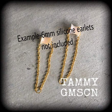 Load image into Gallery viewer, DIY Magnetic ball clasp Chain Stretched ears 6mm 2 gauge Antique Gold Tunnel dangles Plug dangles Hanging gauges Tunnel earrings 0g 2g 4g