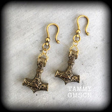 Load image into Gallery viewer, Thors Hammer ear weights, Ear hangers, Tunnel dangles, Plug dangles, Hanging gauges, Gauged earrings for stretched lobes 00g 0g 2g 4g 6g