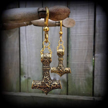 Load image into Gallery viewer, Thors Hammer ear weights, Ear hangers, Tunnel dangles, Plug dangles, Hanging gauges, Gauged earrings for stretched lobes 00g 0g 2g 4g 6g