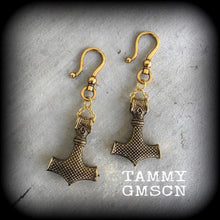 Load image into Gallery viewer, Thors Hammer ear weights, Ear hangers, Tunnel dangles, Plug dangles, Hanging gauges, Gauged earrings for stretched lobes 00g 0g 2g 4g 6g