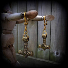 Load image into Gallery viewer, Thors Hammer ear weights, Ear hangers, Tunnel dangles, Plug dangles, Hanging gauges, Gauged earrings for stretched lobes 00g 0g 2g 4g 6g