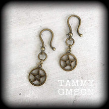 Load image into Gallery viewer, Pentagram ear hangers Pentacle Plug dangles Goddess Tunnel dangles Wicca Witchy Tunnel dangles Plug dangles Gauged earrings 00g 0g 2g 4g 6g