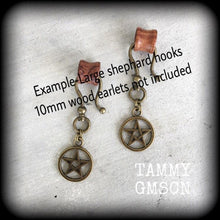 Load image into Gallery viewer, Pentagram ear hangers Pentacle Plug dangles Goddess Tunnel dangles Wicca Witchy Tunnel dangles Plug dangles Gauged earrings 00g 0g 2g 4g 6g