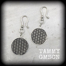 Load image into Gallery viewer, Flower of Life Ear weights Ear hangers Seed of life Tunnel dangles Plug dangles Sacred geometry Gauges 2g 0g Gauged earrings Hanging  gauges