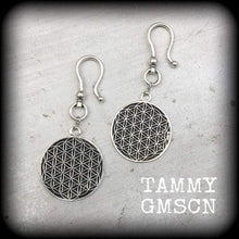 Load image into Gallery viewer, Flower of Life Ear weights Ear hangers Seed of life Tunnel dangles Plug dangles Sacred geometry Gauges 2g 0g Gauged earrings Hanging  gauges