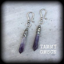 Load image into Gallery viewer, Amethyst earrings Gemstone earrings Plug earrings Gauged earrings Crystal earrings Rock earrings Chakra earrings Boho earrings Tunnel gauges