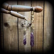 Load image into Gallery viewer, Amethyst earrings Gemstone earrings Plug earrings Gauged earrings Crystal earrings Rock earrings Chakra earrings Boho earrings Tunnel gauges