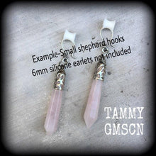 Load image into Gallery viewer, Rose Quartz earrings, Gemstone earrings, Pendulum earrings, Rose Quartz jewelry, Plug earrings, Tunnel earrings, Pink earrings, Gauges, 14g