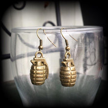 Load image into Gallery viewer, Punk earrings Grenade earrings Tunnel earrings Plug dangles Punk jewelry Gauged earrings 2 gauge ear hangers 6mm 4 gauge bronze ear weights