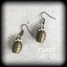 Load image into Gallery viewer, Punk earrings Grenade earrings Tunnel earrings Plug dangles Punk jewelry Gauged earrings 2 gauge ear hangers 6mm 4 gauge bronze ear weights