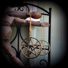 Load image into Gallery viewer, Pentagram ear hangers Tunnel dangles Pentacle Plug dangles Wicca Gauged earrings Witchy Hanging plugs Plug gauges Hanging gauges  00g 0g 2g