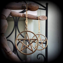 Load image into Gallery viewer, Pentagram ear hangers Tunnel dangles Pentacle Plug dangles Wicca Gauged earrings Witchy Hanging plugs Plug gauges Hanging gauges  00g 0g 2g