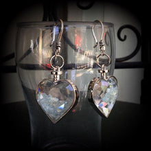 Load image into Gallery viewer, Heart ear weights 8 gauge aquamarine ear hangers 3mm tunnel earrings 2 gauge Gauged earrings 6mm tunnel dangles Hanging gauges Plug dangles