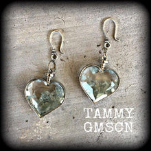 Load image into Gallery viewer, Heart ear weights 8 gauge aquamarine ear hangers 3mm tunnel earrings 2 gauge Gauged earrings 6mm tunnel dangles Hanging gauges Plug dangles