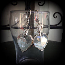 Load image into Gallery viewer, Heart ear weights 8 gauge aquamarine ear hangers 3mm tunnel earrings 2 gauge Gauged earrings 6mm tunnel dangles Hanging gauges Plug dangles
