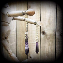 Load image into Gallery viewer, Amethyst ear weights 4 gauge 5mm 2 gauge 6mm ear hangers Gemstone weights Hanging gauges Tunnel earrings 0 gauge 4mm 6 gauge tunnel dangles