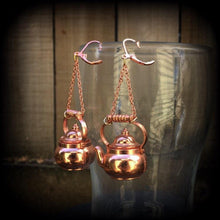 Load image into Gallery viewer, Kettle earrings Teapot earrings Kettle Ear weights Novelty ear hangers Coffee pot ear hangers ear weights Pierced ears Stretched ears Gauges