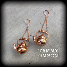 Load image into Gallery viewer, Kettle earrings Teapot earrings Kettle Ear weights Novelty ear hangers Coffee pot ear hangers ear weights Pierced ears Stretched ears Gauges