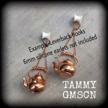 Load image into Gallery viewer, Kettle earrings Teapot earrings Kettle Ear weights Novelty ear hangers Coffee pot ear hangers ear weights Pierced ears Stretched ears Gauges