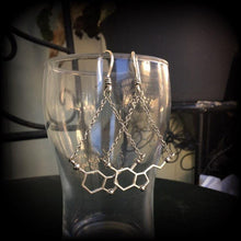 Load image into Gallery viewer, Serotonin ear hangers Molecule Tunnel dangles Science Chemical Nerd Geek Plug dangles Hanging gauges Gauged earrings Anatomy Science jewelry