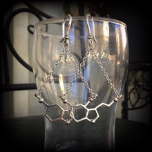 Load image into Gallery viewer, Serotonin ear hangers Molecule Tunnel dangles Science Chemical Nerd Geek Plug dangles Hanging gauges Gauged earrings Anatomy Science jewelry