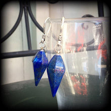 Load image into Gallery viewer, Lapis Lazuli earrings Gemstone earrings Boho earrings Chakra jewelry Egyptian jewelry Dangle earrings Tunnel earrings Plug earrings Gauges