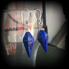 Load image into Gallery viewer, Lapis Lazuli earrings Gemstone earrings Boho earrings Chakra jewelry Egyptian jewelry Dangle earrings Tunnel earrings Plug earrings Gauges