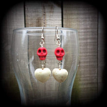 Load image into Gallery viewer, Los Muertos earrings, Skull jewelry, Heart earrings, Day of the Dead jewelry, Halloween earrings, Los Muertos jewelry, Marie Laveau jewelry
