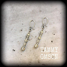 Load image into Gallery viewer, Sonic screwdriver earrings Dr Who earrings Dr Who jewelry Sci Fi earrings Tom Baker Daleks Nerd earrings Geek earrings Plugs Tunnel earrings