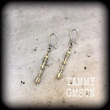 Load image into Gallery viewer, 3mm Plug dangles 8 gauge tunnel earrings Dr Who earrings Sonic screwdriver Ear weights 3mm Tunnel dangles 4mm Plug earrings Nerd earrings