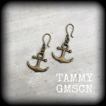 Load image into Gallery viewer, Anchor earrings, Nautical earrings, Beach jewelry, Steampunk jewelry, Sailor Jerry jewelry, Tunnel earrings, Plug earrings, Dangle earrings