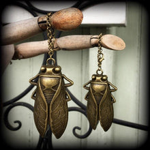 Load image into Gallery viewer, 8mm Ear weights 0 gauge Bronze ear hangers Locust Tunnel earrings for stretched lobes Stretched ears Plug danlges Gauged earrings 00g 0g 2g