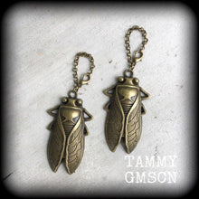 Load image into Gallery viewer, 8mm Ear weights 0 gauge Bronze ear hangers Locust Tunnel earrings for stretched lobes Stretched ears Plug danlges Gauged earrings 00g 0g 2g