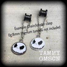 Load image into Gallery viewer, Halloween earrings Jack Skellington earrings Nightmare earrings Skeleton earrings Jack and Sally Tunnel earrings Plug dangles Ear hangers 8g