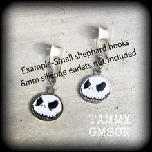 Load image into Gallery viewer, Halloween earrings Jack Skellington earrings Nightmare earrings Skeleton earrings Jack and Sally Tunnel earrings Plug dangles Ear hangers 8g