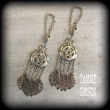 Load image into Gallery viewer, Artemis Tunnel dangles Witchy ear hangers Goddess Plug earrings Ear weights Hanging gauges Gauged earrings Gauges Gothic Emo Occult 00g 0g