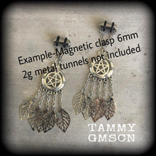 Load image into Gallery viewer, Artemis Tunnel dangles Witchy ear hangers Goddess Plug earrings Ear weights Hanging gauges Gauged earrings Gauges Gothic Emo Occult 00g 0g