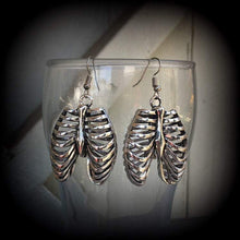 Load image into Gallery viewer, Rig Cage earrings Halloween earrings Horror earrings Bone earrings Skeleton earrings Gauged earrings Zombie earrings Los Muertos earrings