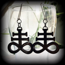 Load image into Gallery viewer, Gauged earrings for stretched lobes, Brimstone, Ear weights, Sigil of Sulphur, Ear hangers, Leviathan, Plug dangles, Tunnel dangles, Gauges