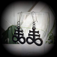 Load image into Gallery viewer, Gauged earrings for stretched lobes, Brimstone, Ear weights, Sigil of Sulphur, Ear hangers, Leviathan, Plug dangles, Tunnel dangles, Gauges