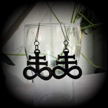 Load image into Gallery viewer, Gauged earrings for stretched lobes, Brimstone, Ear weights, Sigil of Sulphur, Ear hangers, Leviathan, Plug dangles, Tunnel dangles, Gauges