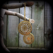 Load image into Gallery viewer, Sunwheel ear hangers Rune Tunnel dangles Viking Plug dangles Black sun Occult Viking Norse Esoteric Gauged earrings Tunnel earrings Asatru