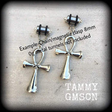 Load image into Gallery viewer, 2 gauge tunnel dangles 6mm plug earrings Ankh ear hangers Egyptian ear weights 00 gauge Tunnel weights Hanging gauges 0 gauge Plug dangles