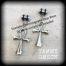 Load image into Gallery viewer, 00 gauge Ear weights, 10mm, 12mm, 14mm, Ankh ear weights, Ankh Ear hangers, Egyptian earrings, Plug dangles, Tunnel dangles, Gauges, 16mm