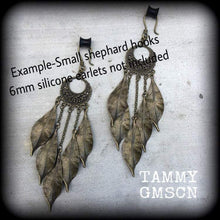 Load image into Gallery viewer, Dangle earrings Artemis earrings Leaf earrings 3mm 4mm plug dangles Statement earrings 6mm 7mm 8mm tunnel dangles Bronze Tunnel earrings