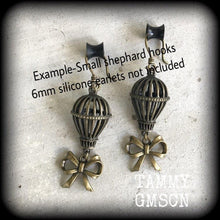 Load image into Gallery viewer, 3mm gauges Hot air balloon Ear hangers 4mm Plug dangles 6mm Tunnel dangles 8mm Hanging gauges Gauged earrings Steam Punk Hanging gauges 0g